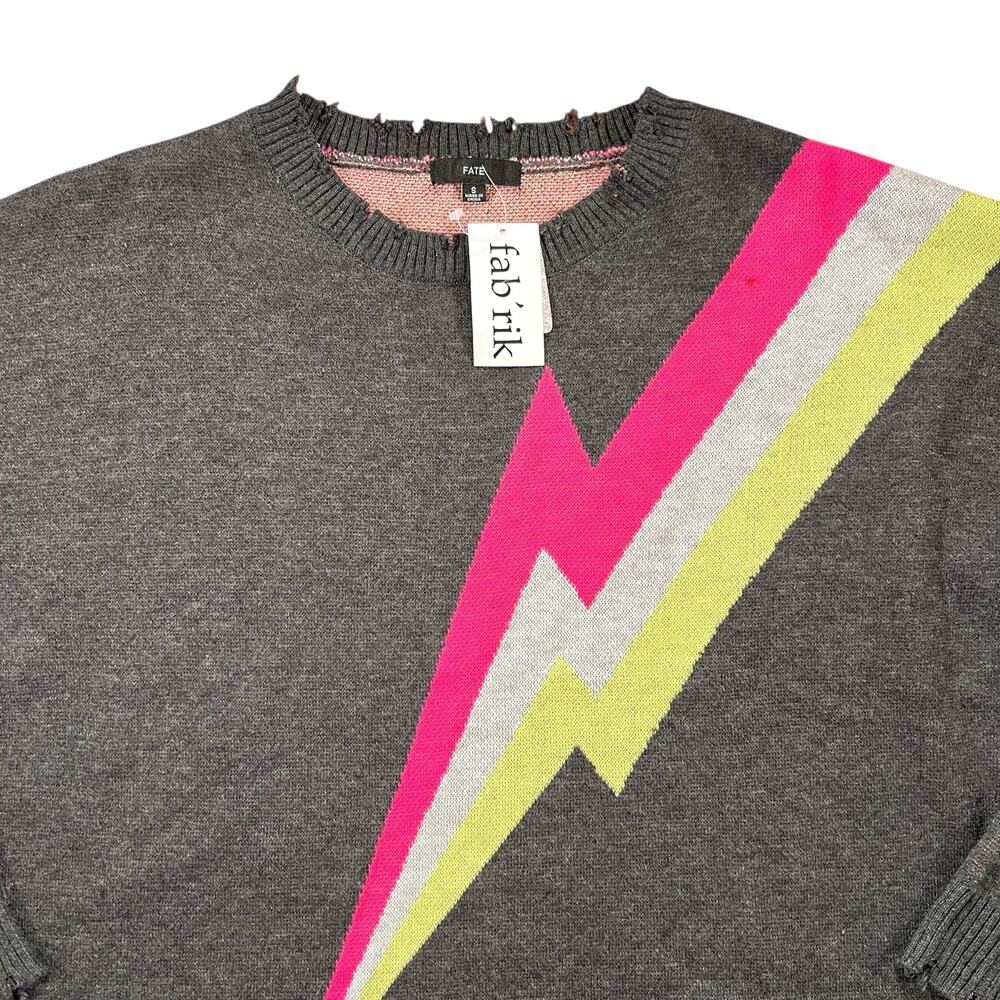 Fab’rik Women’s Size Small Distressed Lightning Bolt Knit Sweater NWT